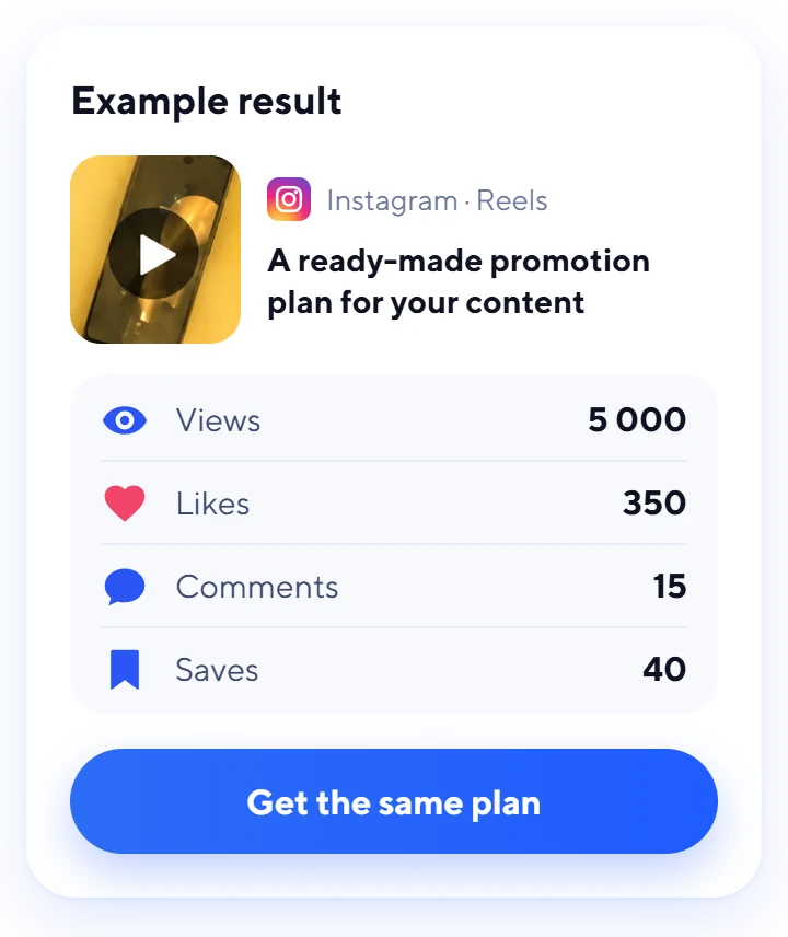 Example result: a ready-made promotion plan for an Instagram Reel