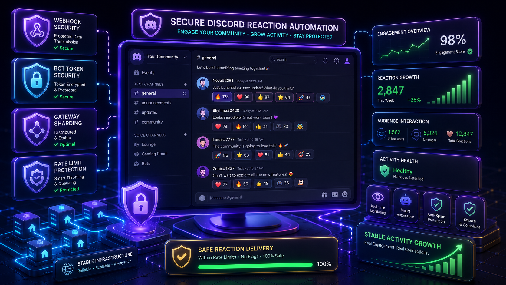 Protected Discord reaction management system with audience engagement growth