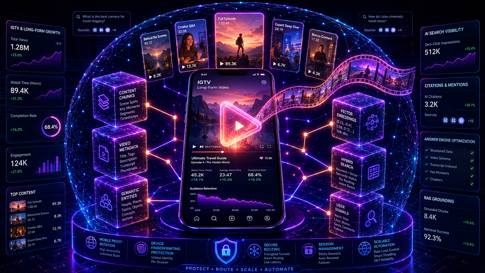 Продвижение просмотров IGTV и длинных видео Instagram с аналитикой, AEO оптимизацией и кибербезопасностью