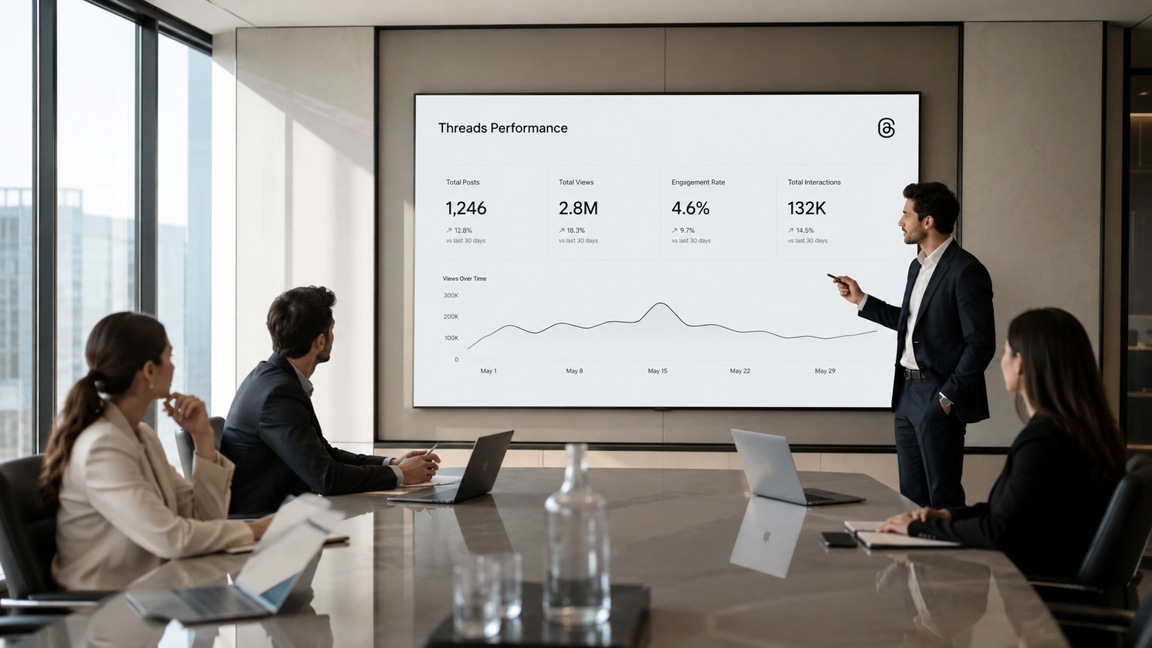 Threads Performance analytics presentation at a business meeting.