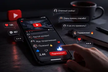 Комментарии и реакции пользователей под видео на YouTube на экране смартфона